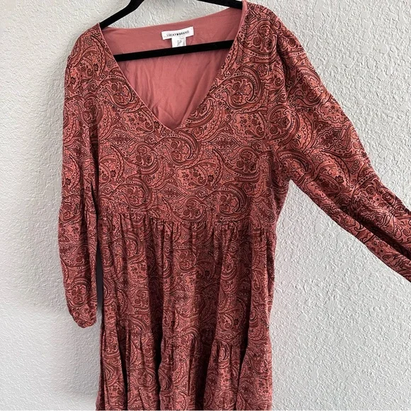 Lucky Brand Paisley Boho Babydoll Dress Small Long Sleeve Tiered - Picture 4 of 11